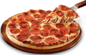 1 slice of pizza being removed from an entire pizza pie, Our gaming birthday party allows pizza to be eaten inside our game truck rental