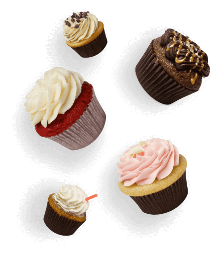 5 variations of different game bus gourmet cup cakes that our game truck rental service offers