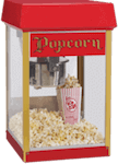 a Commercial popcorn machine is inside every game bus party.