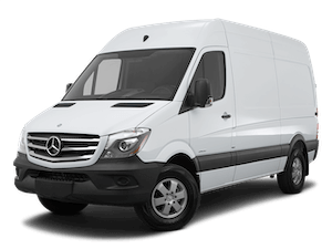 A stock image of a white sprinter van to show what a small game bus could look like
