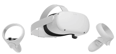 White Oculus Quest 2, with white controllers. This is a birthday gift that comes with the purchase of a gaming birthday party from Gamer vs Gamer