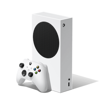 White Xbox Series S gaming console with a single controller. Our game truck Atlanta gives away Xbox's as birthday gifts with your party package