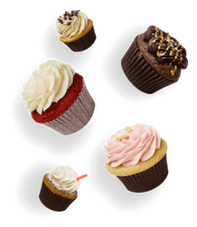 5 variations of different game bus gourmet cup cakes that our game truck rental service offers